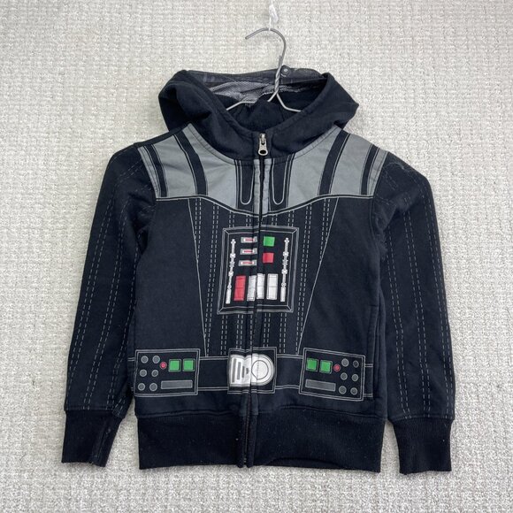 VTG Star Wars Hoodie Boys Sz 3 Black Darth Vader Zip Up Graphic Lucasfilm - Picture 1 of 15